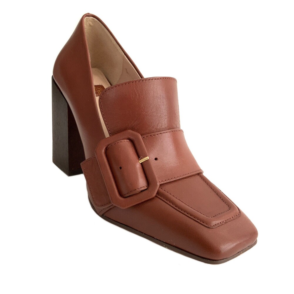 Louise Et Cie Leather Square-toe Ovidio Heel Shoes Brown 6.5